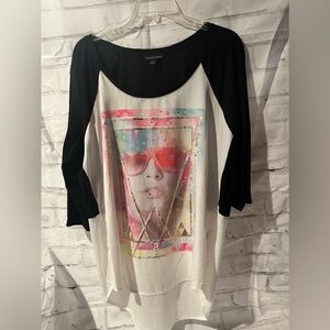 Rock & Republic Mix Material Printed Baseball Tee